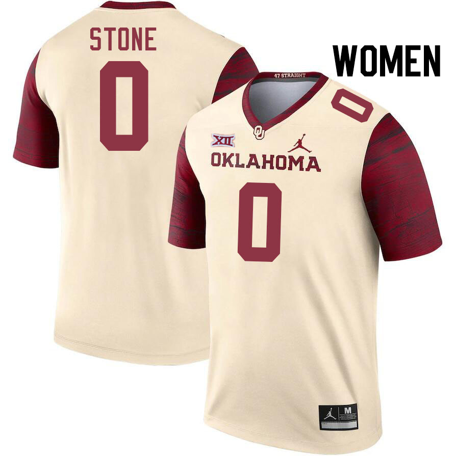 Women #0 David Stone Oklahoma Sooners College Football Jerseys Stitched-Cream